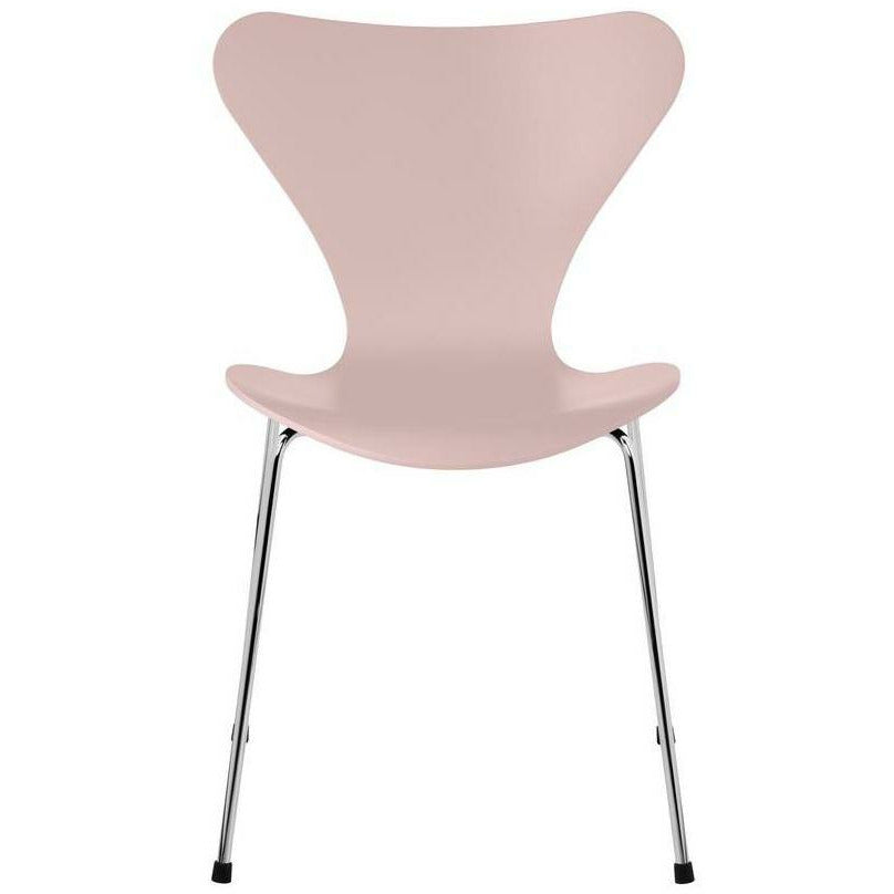 Fritz Hansen Series 7 silla lacada tazón de rosa pálido, base de acero cromado