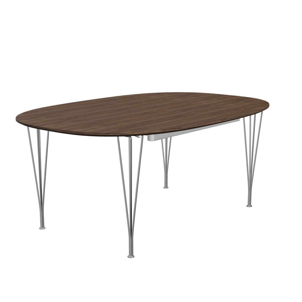 Fritz Hansen Superellipse Uitbreidbare tafel Chrome/Walnut Fineer met Walnut -tafelrand, 300x120 cm