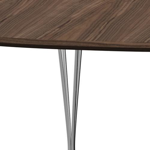Fritz Hansen Superellipse utvidbare bord krom/valnøtt finér med valnøtt bordkant, 300x120 cm
