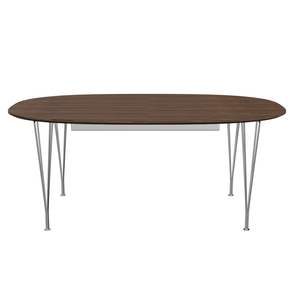 Fritz Hansen Superellipse Table extensible Chrome / placage de noix avec bord de table en noyer, 300x120 cm