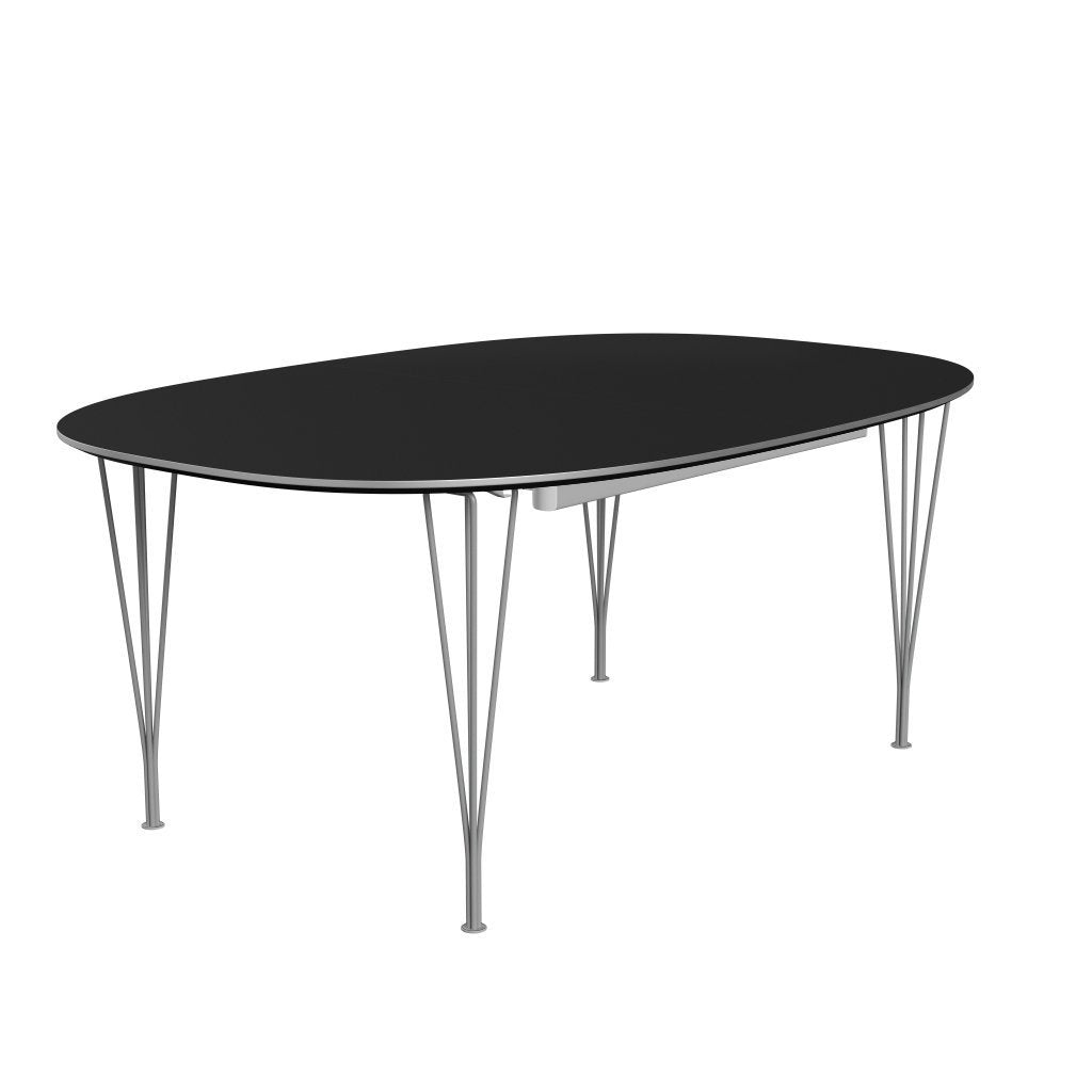 Fritz Hansen Superellipse uitbreidende tafel grijs poeder gecoate/zwarte Fenix ​​-laminaten, 300x120 cm