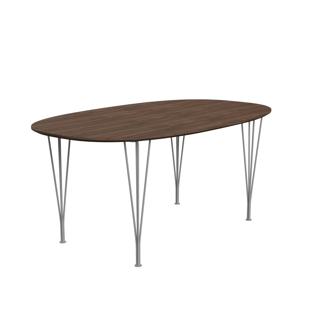 Fritz Hansen Superellips Uitbreidbare tafel Grijs Poeder gecoat/walnootfineer met Walnut Table Edge, 270x100 cm