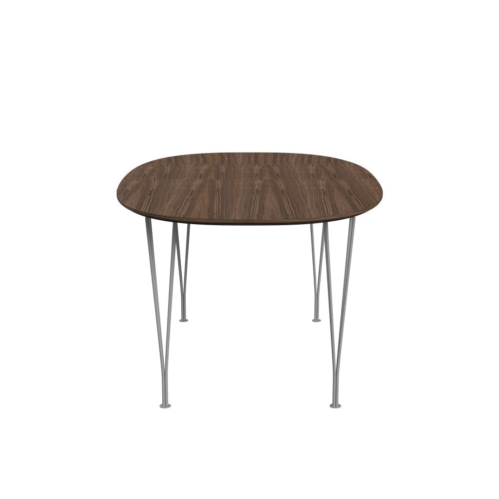 Fritz Hansen Superellipse Table extensible Table Gris Powder revêtu / placage de noix avec bord de table en noyer, 270x100 cm