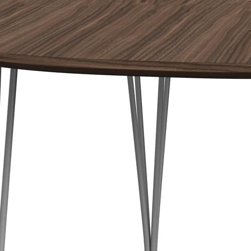 Fritz Hansen Superellips Uitbreidbare tafel Grijs Poeder gecoat/walnootfineer met Walnut Table Edge, 270x100 cm