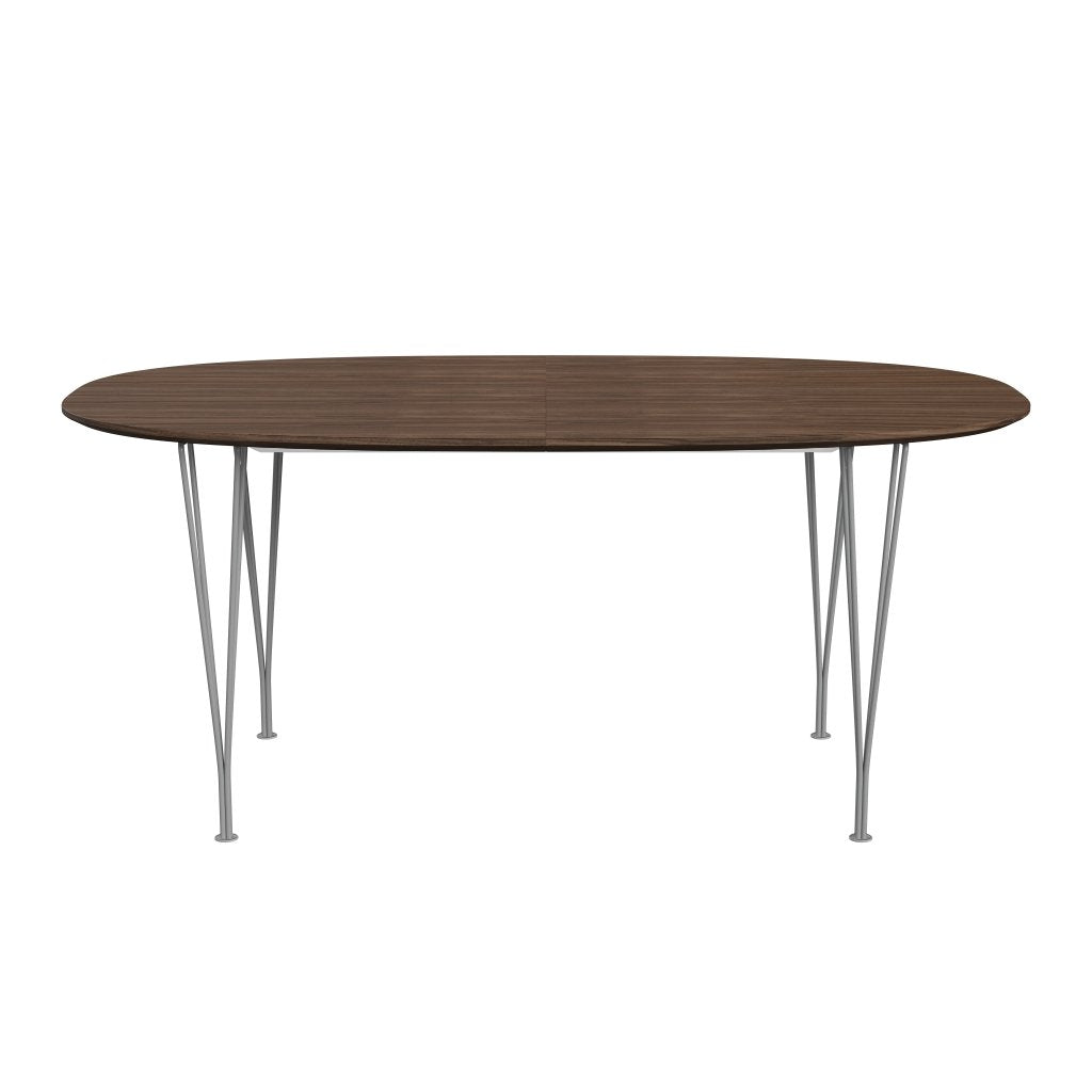 Fritz Hansen Superellipse Table extensible Table Gris Powder revêtu / placage de noix avec bord de table en noyer, 270x100 cm
