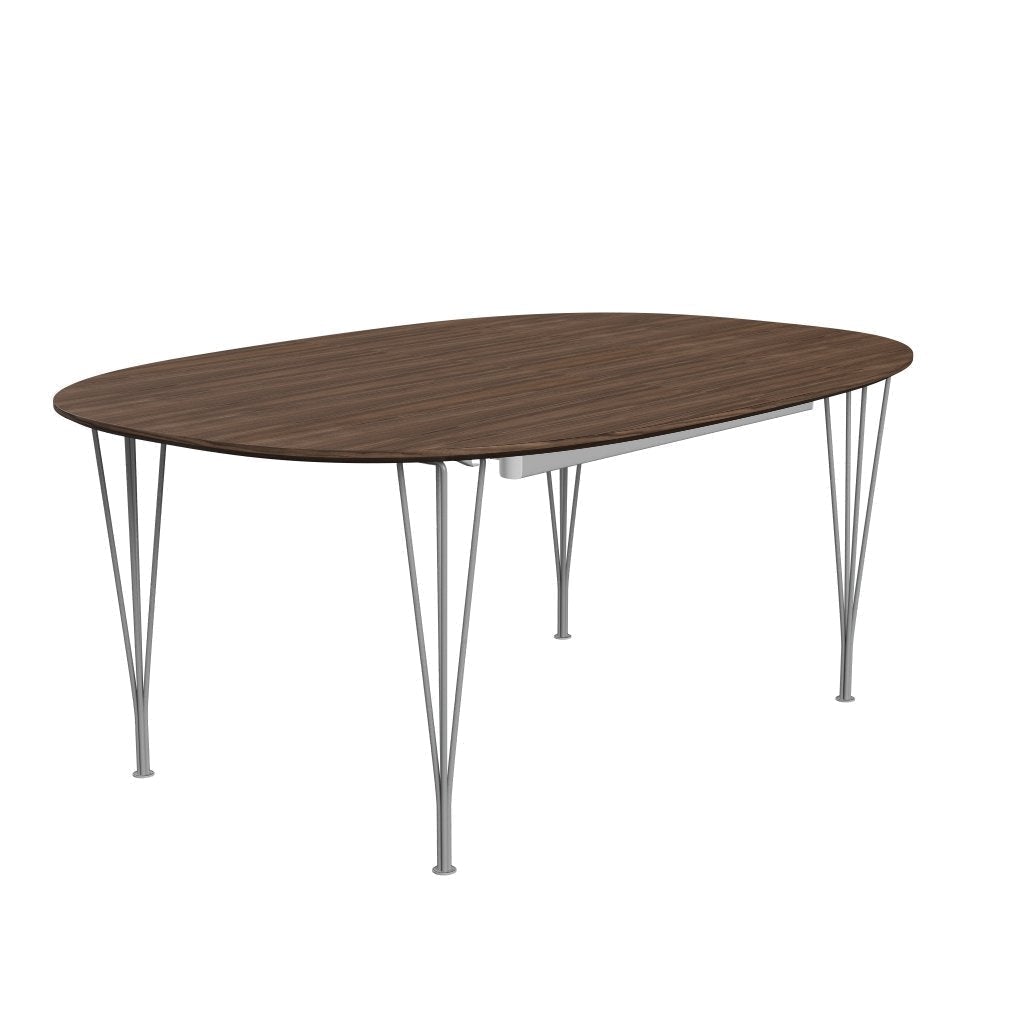 Fritz Hansen Superellips Uitbreidbare tafel Grijs Poeder gecoat/walnootfineer met Walnut Table Edge, 300x120 cm