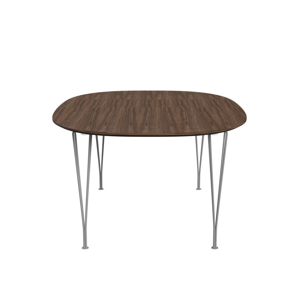 Fritz Hansen Superellips Uitbreidbare tafel Grijs Poeder gecoat/walnootfineer met Walnut Table Edge, 300x120 cm