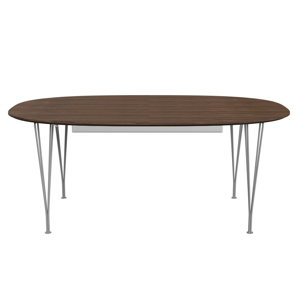 Fritz Hansen Superellipse Table extensible Table Gris Powder revêtu / placage de noix avec bord de table en noyer, 300x120 cm
