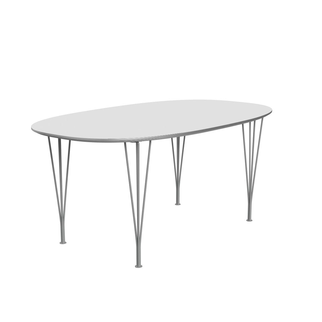 Fritz Hansen Superellipse延伸桌子灰色粉末涂层/白色Fenix层压板，270x100 cm