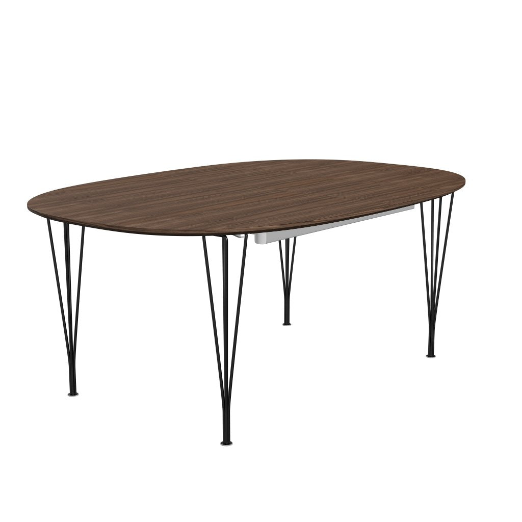 Fritz Hansen Superellipse可扩展的桌子黑色/胡桃木贴面带核桃桌边缘，300x120 cm