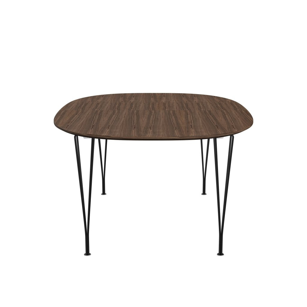 Fritz Hansen Superellipse可扩展的桌子黑色/胡桃木贴面带核桃桌边缘，300x120 cm