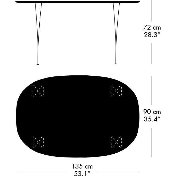 Fritz Hansen Superellipse Mesa de comedor Laminados cromados/grises Fenix, 135x90 cm