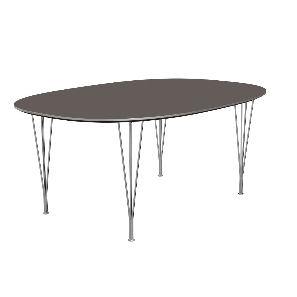 Fritz Hansen Superellipse spisebord krom/grå fenix laminater, 180x120 cm