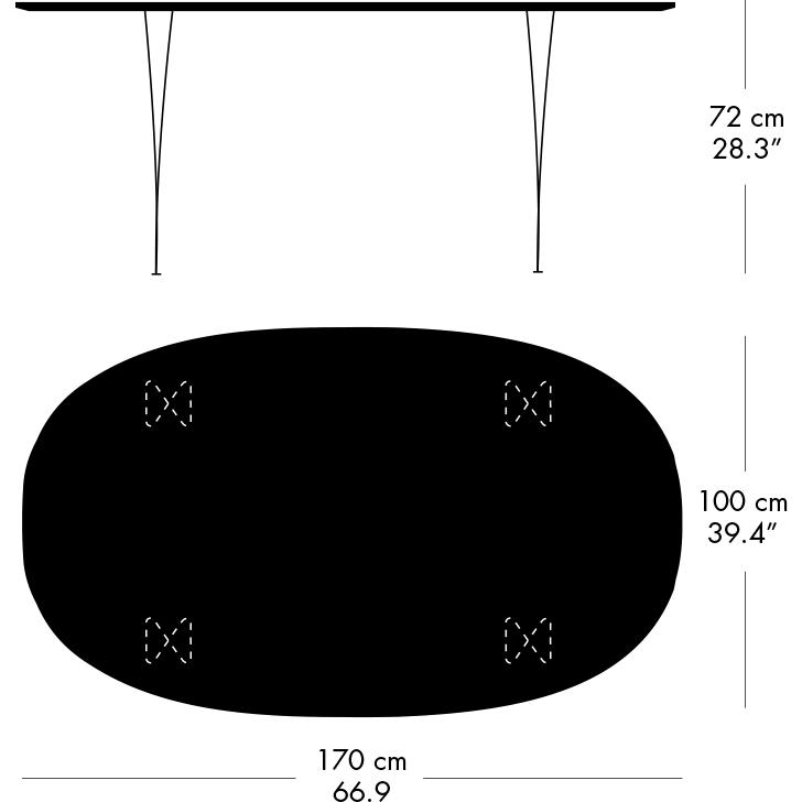 Fritz Hansen Superellipse spisebord Chrome/Black Fenix ​​-laminater, 170x100 cm