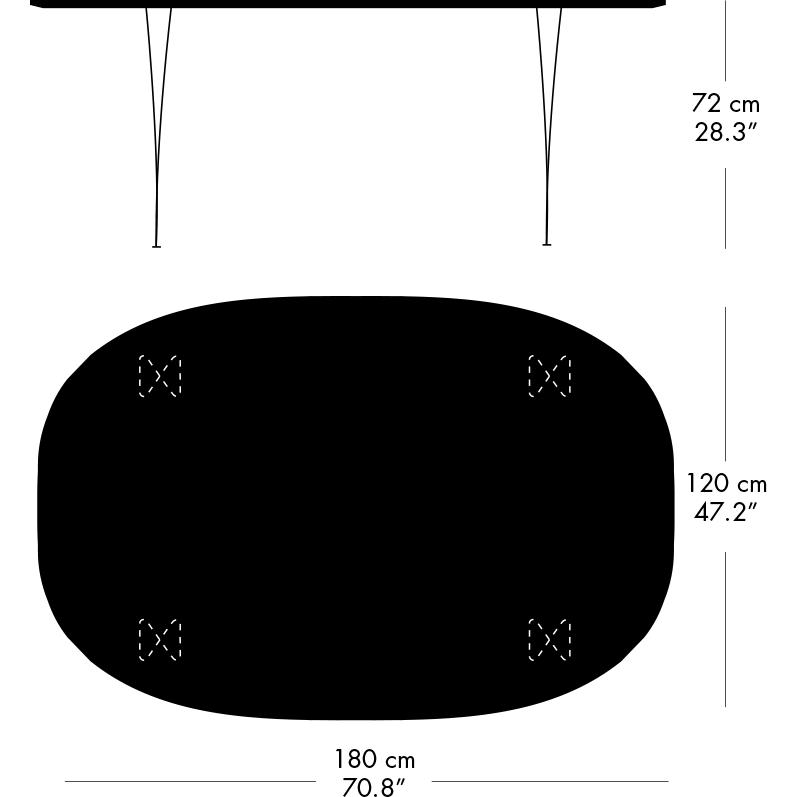 Fritz Hansen Superellipse -ruokapöytä kromi/musta fenix -laminaatit, 180x120 cm