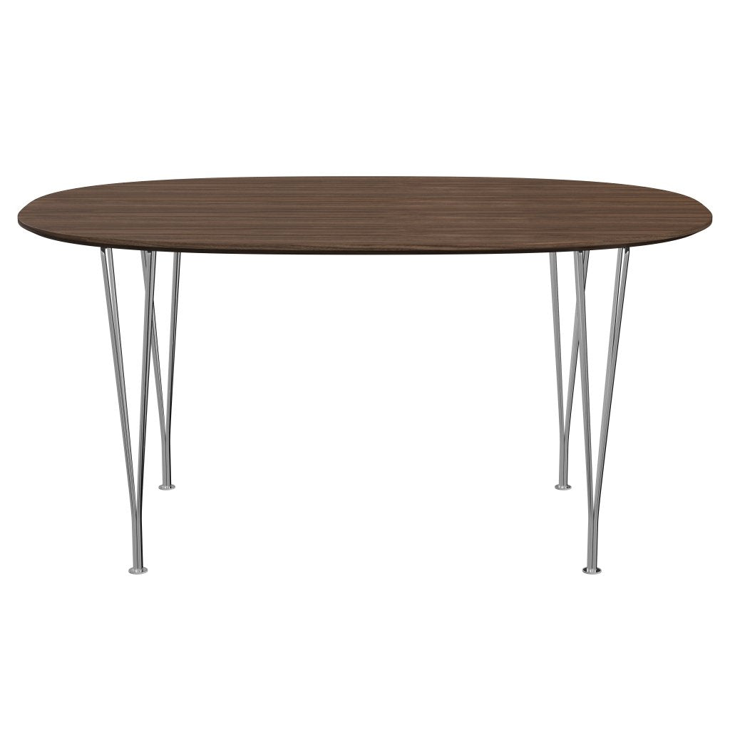 Fritz Hansen Superellipse Tavolo da pranzo Chrome/Walnut Appiacciaio con bordo del tavolo in noce, 150x100 cm