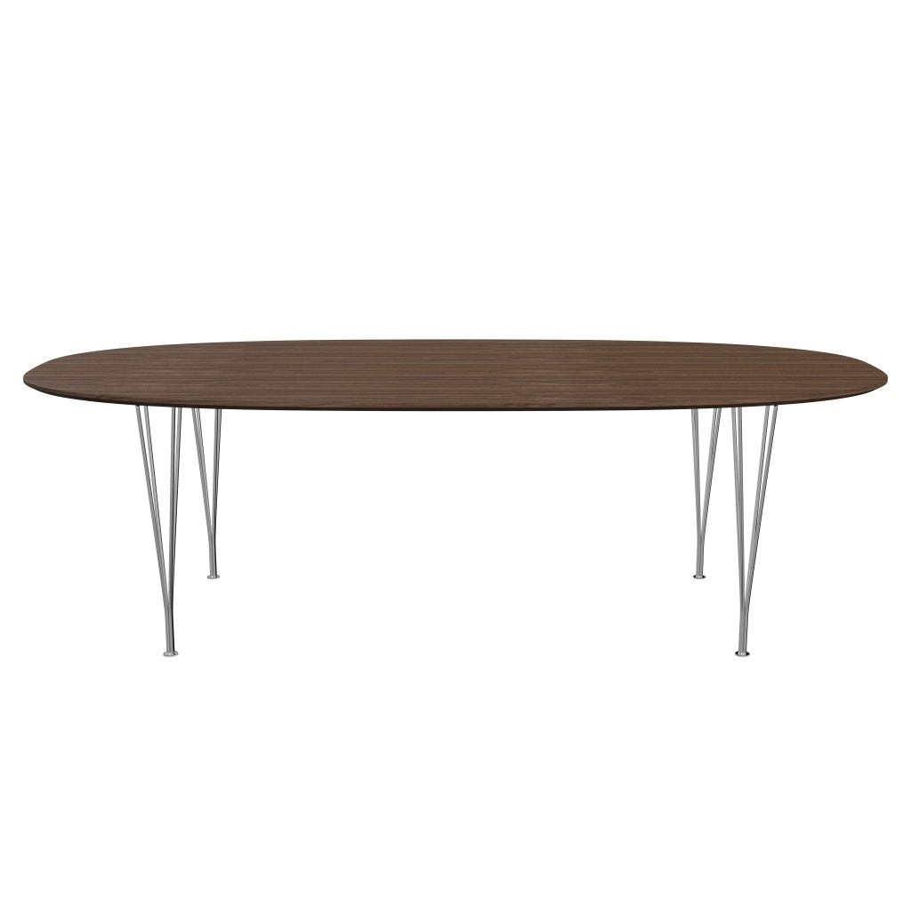 Fritz Hansen Superellipse Tavolo da pranzo Chrome/Walnut Appiacciaio con bordo del tavolo in noce, 240x120 cm