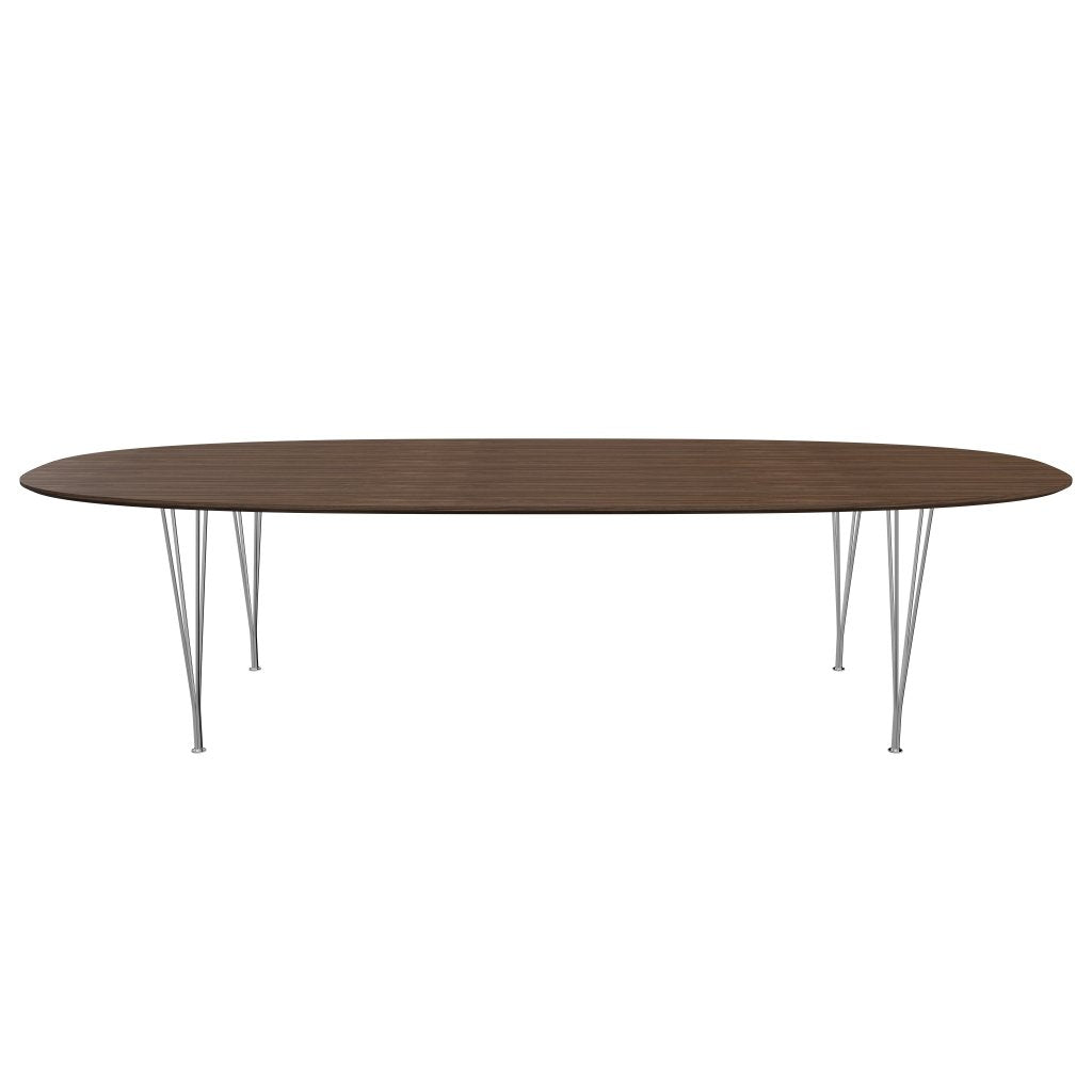 Fritz Hansen Superellipse Tavolo da pranzo Chrome/Nalnut Appiacciaio con bordo del tavolo in noce, 300x130 cm
