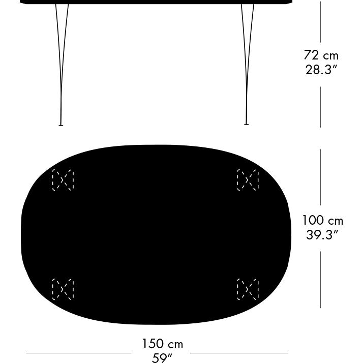 Fritz Hansen Superellipse -ruokapöydän harmaa jauhemaalattu/harmaa fenix -laminaatit, 150x100 cm