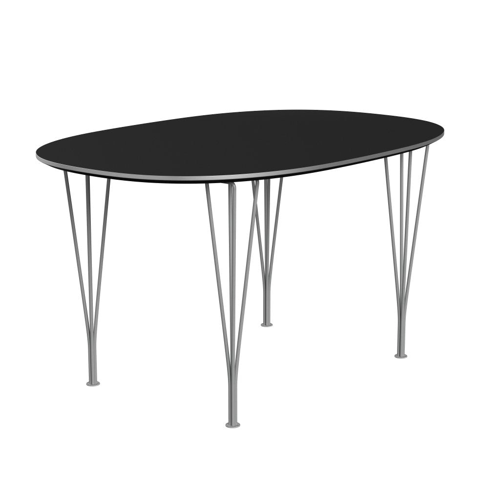 Fritz Hansen Superellipse spisebord gråt pulver coated/sort fenix laminater, 135x90 cm