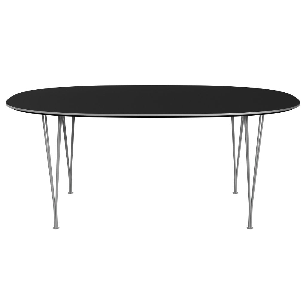 Fritz Hansen Superellipse spisebord gråt pulver coated/sort fenix laminater, 180x120 cm