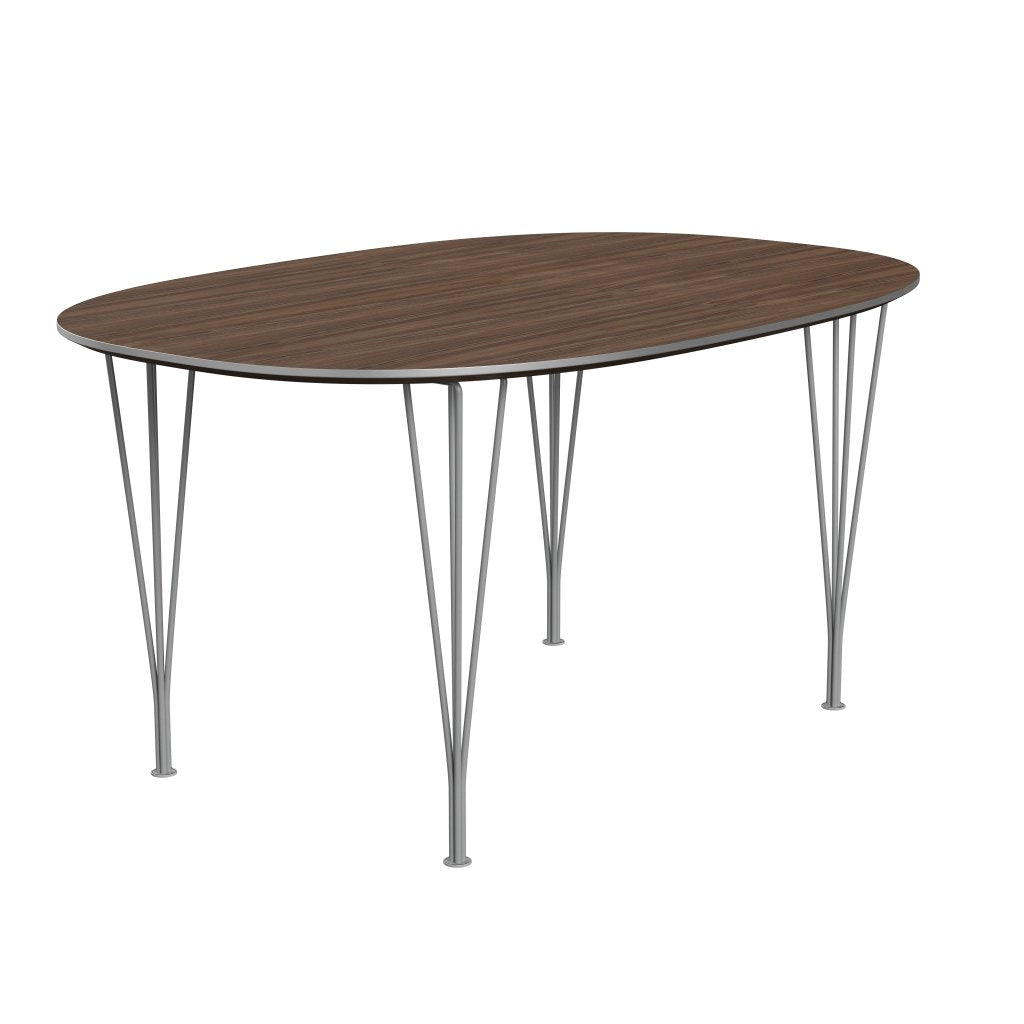 Fritz Hansen Superellipse -ruokapöydän harmaa jauhemaalattu/pähkinäviilu, 150x100 cm