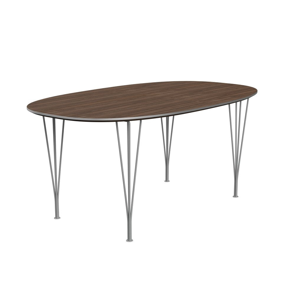 Fritz Hansen Superellipse spisebord grå pulver coated/valnød finer, 170x100 cm