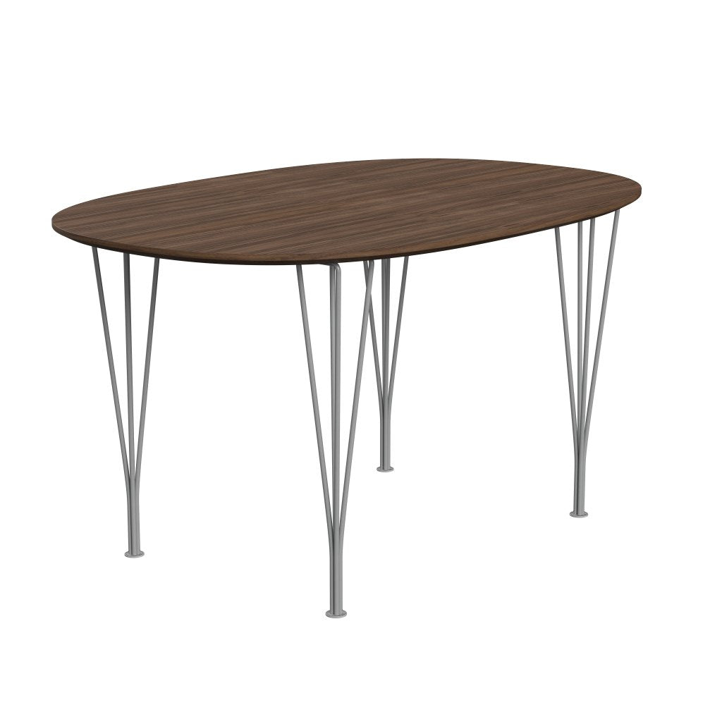Fritz Hansen Superellipse spisebord gråt pulver coated/valnød finer med valnød bordkant, 135x90 cm