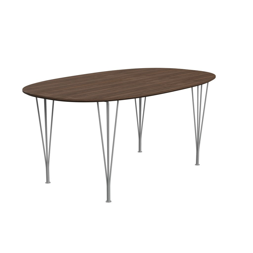 Fritz Hansen Superellipse spisebord grå pulver coated/valnød finer med valnød bordkant, 170x100 cm