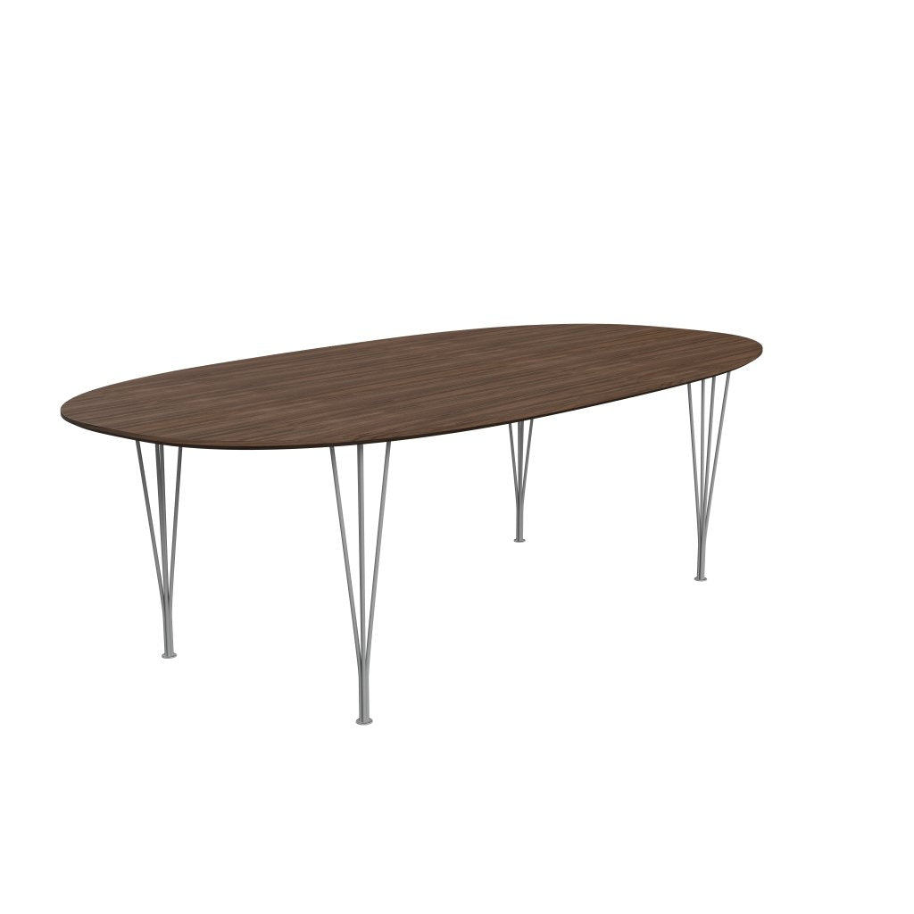 Fritz Hansen Superellipse spisebord gråt pulver coated/valnød finer med valnød bordkant, 240x120 cm