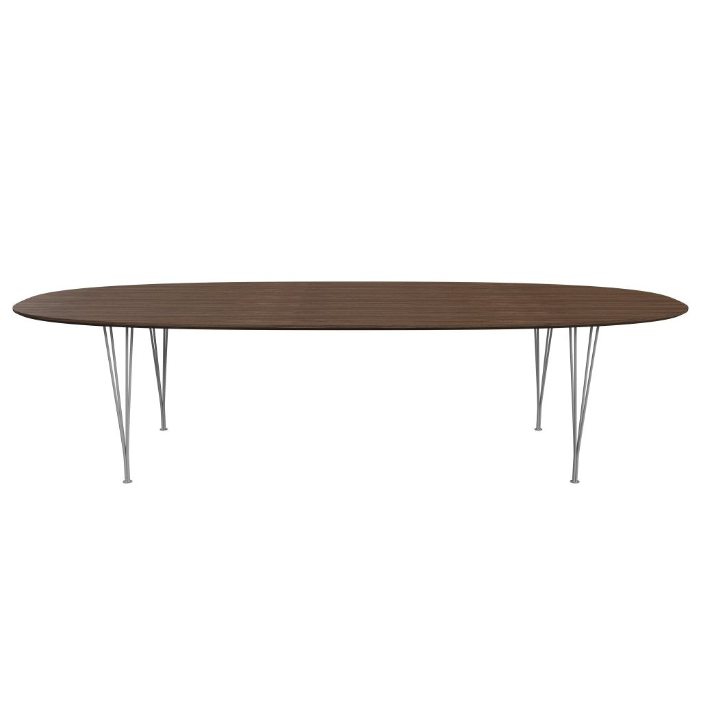 Fritz Hansen Superellipse Tavolo da pranzo Grigio in polvere/impiallacciatura di noce con bordo del tavolo in noce, 300x130 cm