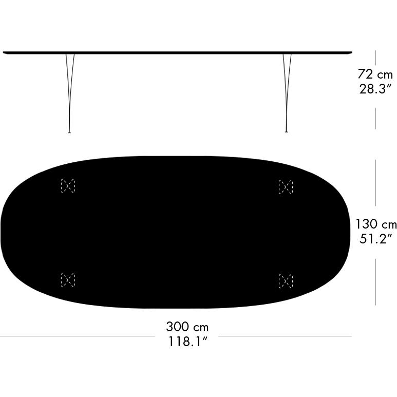 Fritz Hansen Superellipse spisebord gråt pulver coated/hvid fenix laminater, 300x130 cm