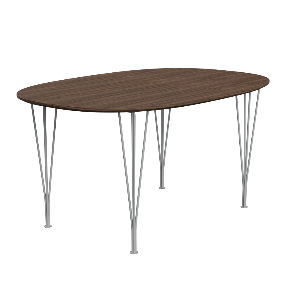Fritz Hansen Superellipse spisebord ni grå/valnødfiner med valnødbordskant, 150x100 cm