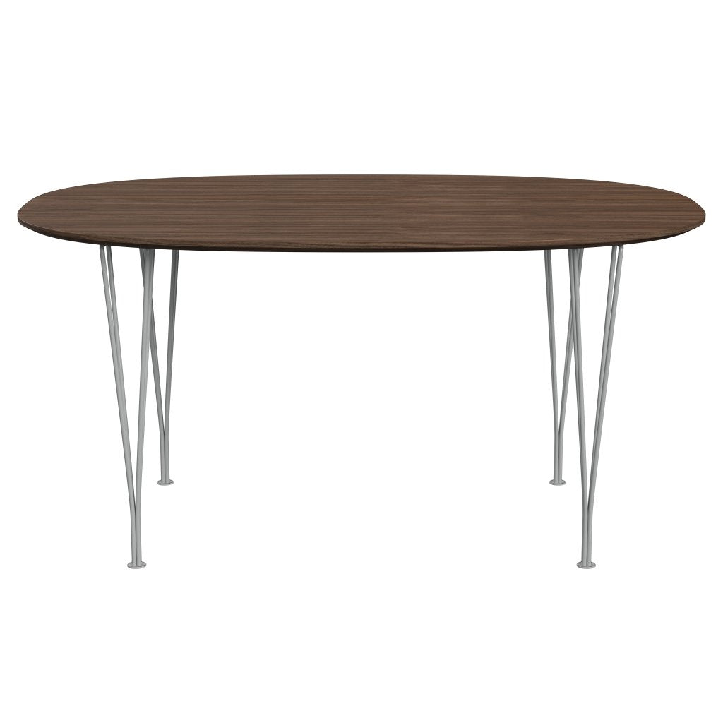Fritz Hansen Superellipse Tavolo da pranzo Nine impiallacciatura grigia/noce con bordo del tavolo in noce, 150x100 cm