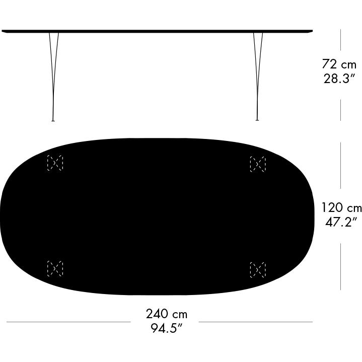 Fritz Hansen Superellipse eettafel negen grijs/walnootfineer met walnoot tafelrand, 240x120 cm