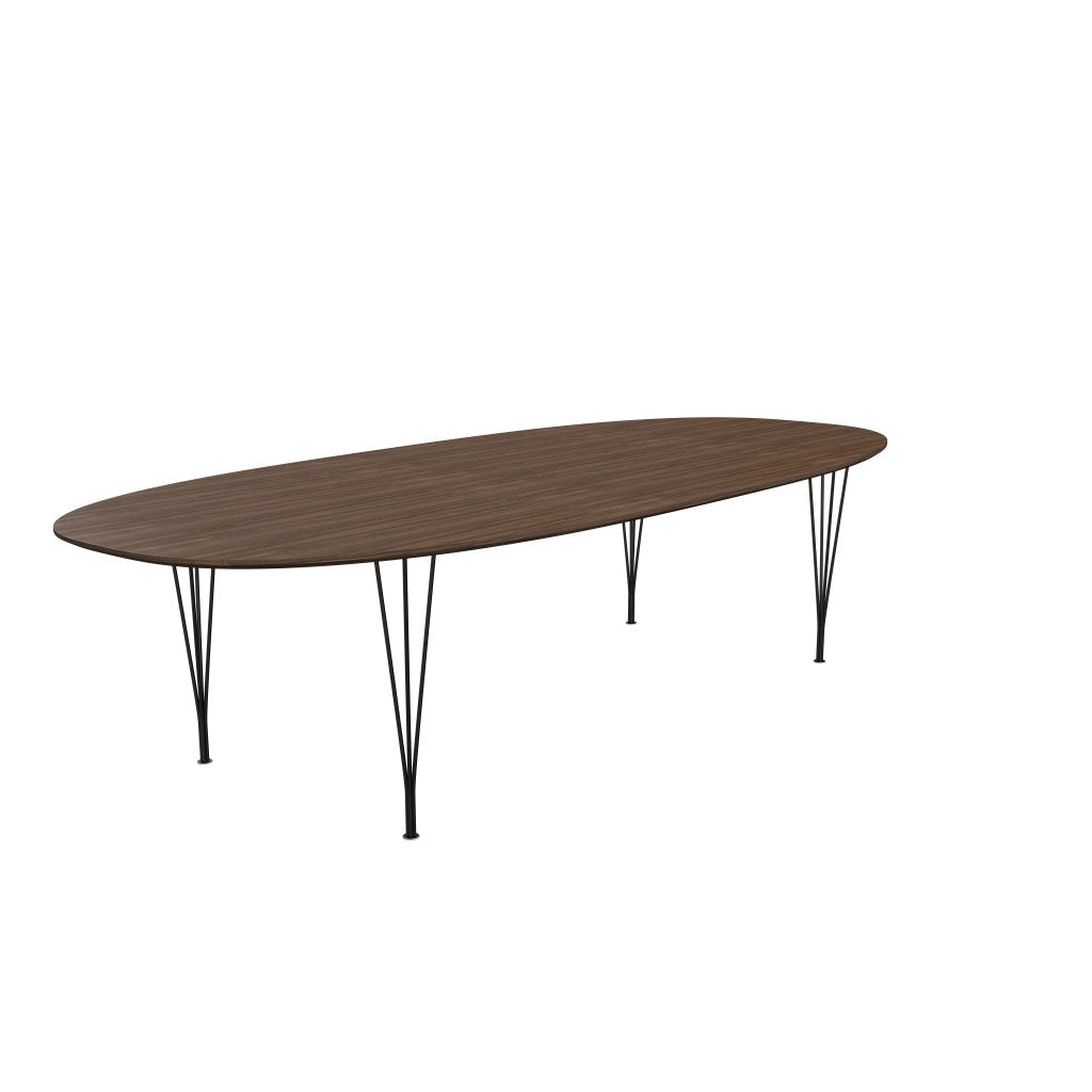 Fritz Hansen Superellipse spisebord sort/valnødfiner med valnødbordskant, 300x130 cm
