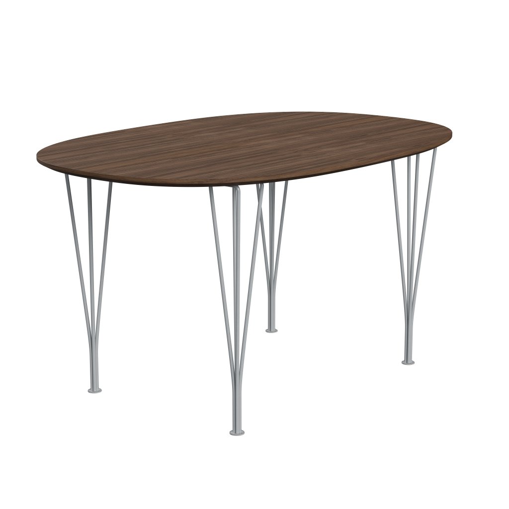 Fritz Hansen Superellipse spisebord sølvgrå/valnød finer med valnød bordkant, 135x90 cm