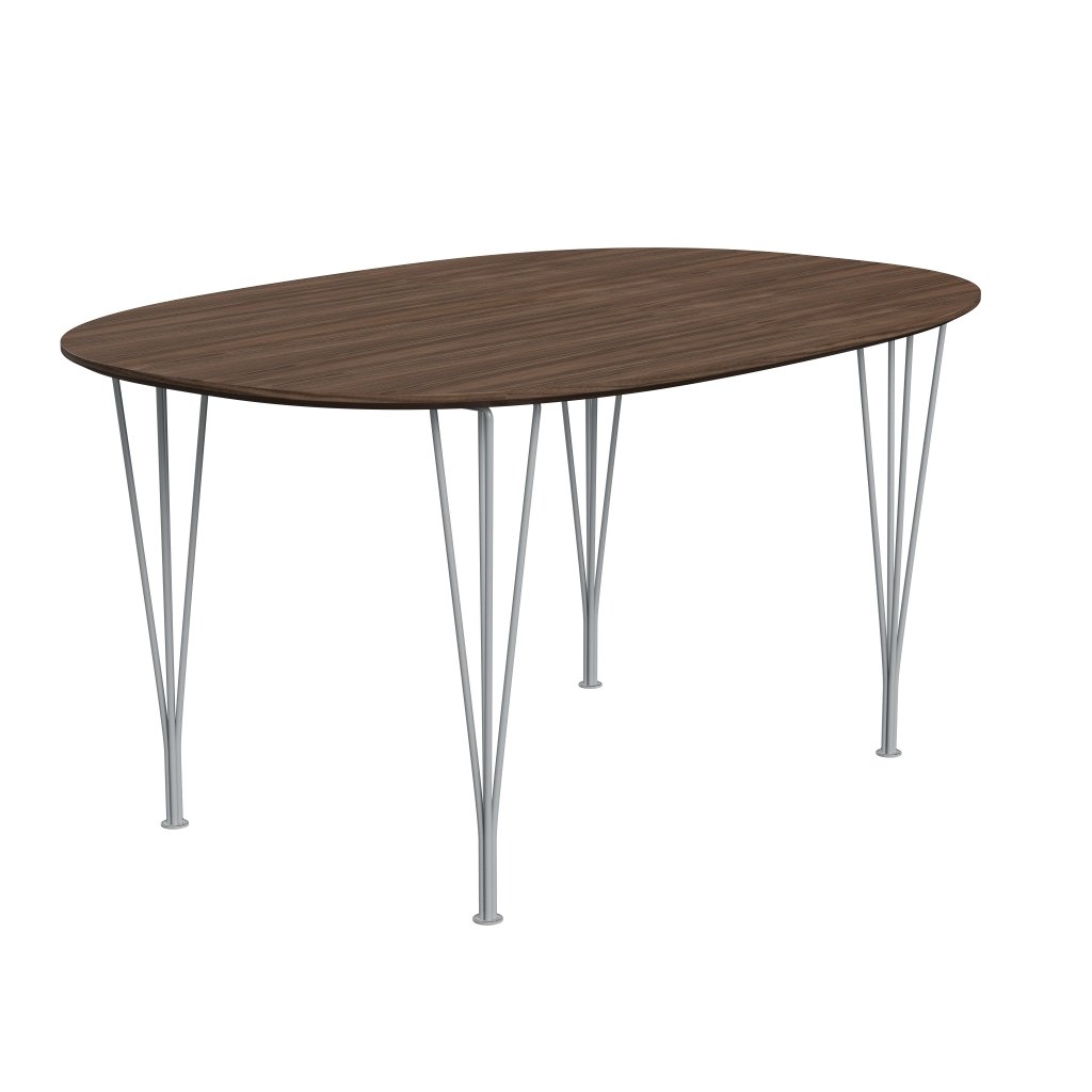 Fritz Hansen Superellipse spisebord sølvgrå/valnødfiner med valnød bordkant, 150x100 cm