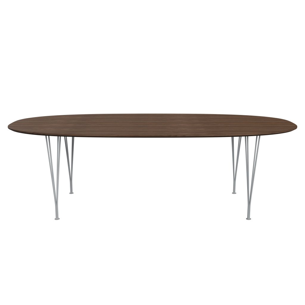 Mesa de comedor Fritz Hansen Superellipse gris plateado/nuez con borde de mesa de nogal, 240x120 cm