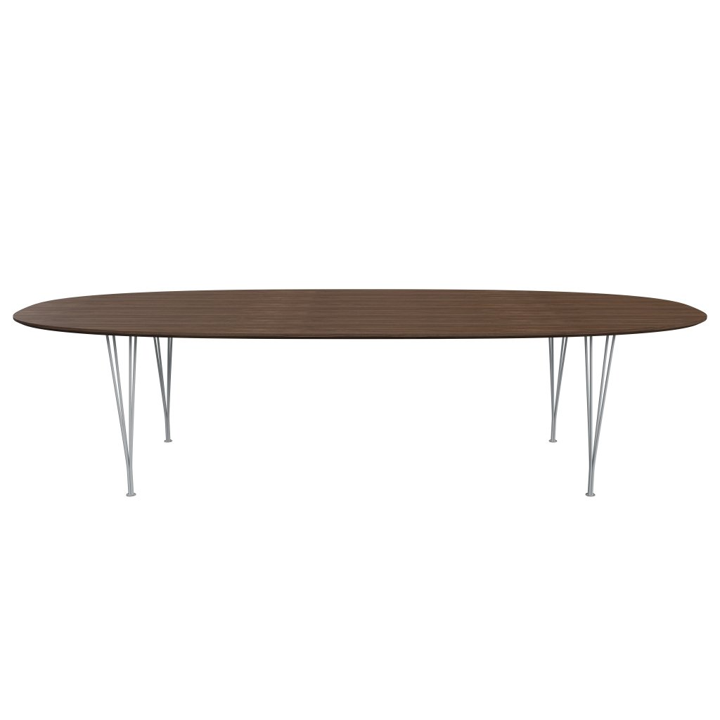 Fritz Hansen Superellipse spisebord sølvgrå/valnøtt finér med valnøttbordkant, 300x130 cm