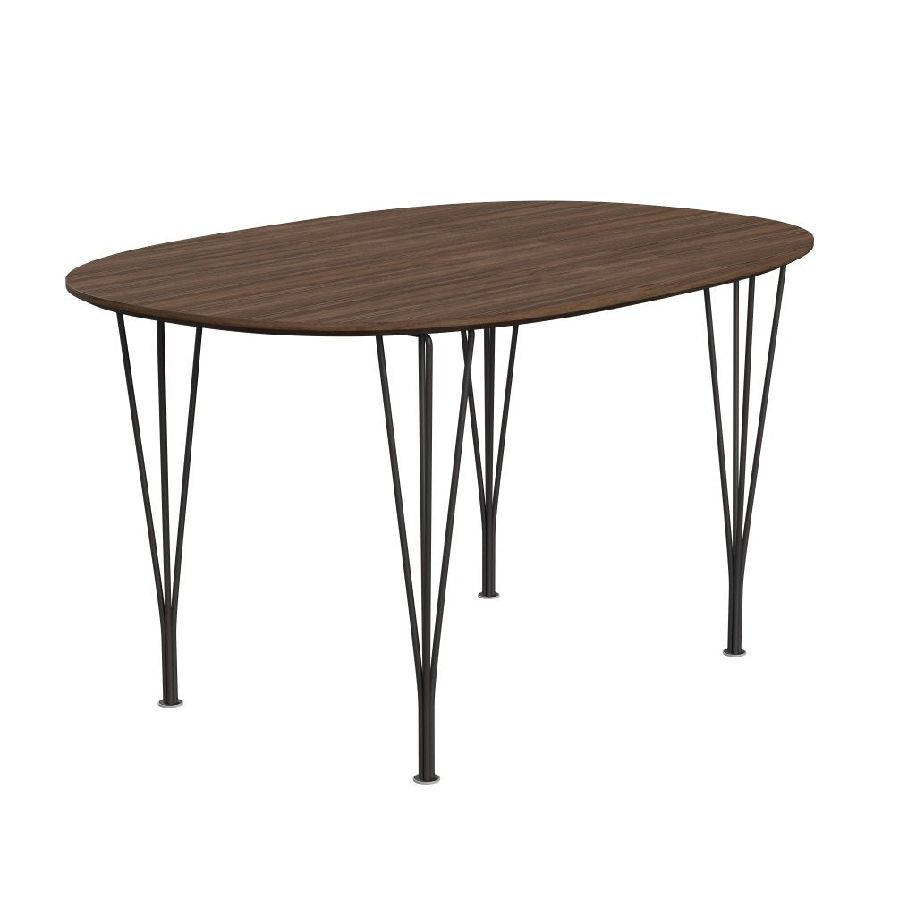 Fritz Hansen Superellipse spisebord varm grafit/valnødfiner med valnødbordskant, 135x90 cm