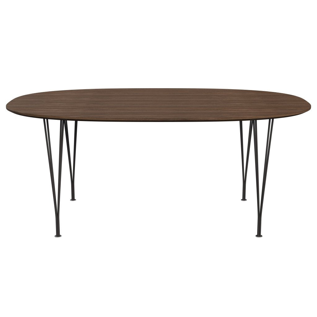 Fritz Hansen Superellipse Tavolo da pranzo Calda impiallacciatura di grafite/noce con bordo del tavolo in noce, 180x120 cm