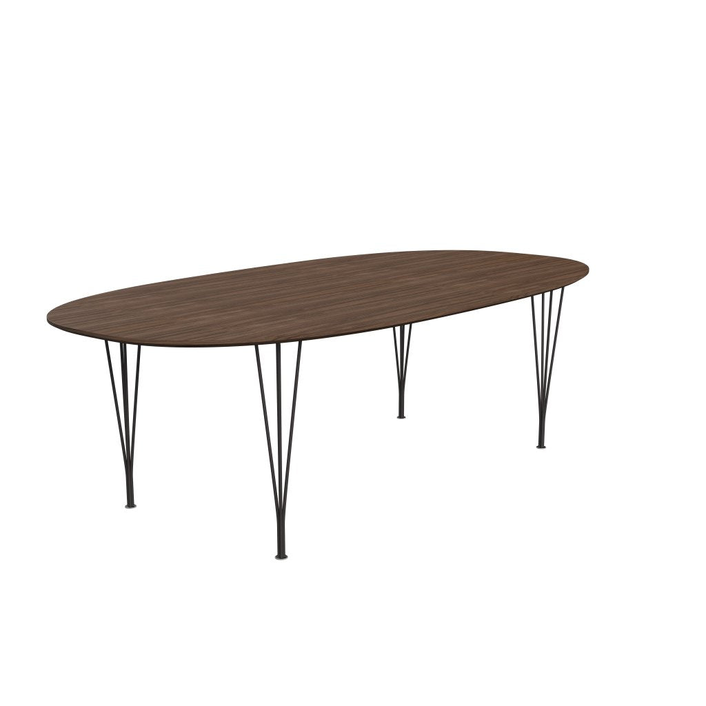 Fritz Hansen Superellipse Mesa de comedor de grafito caliente/chapa de nuez con borde de mesa de nogal, 240x120 cm