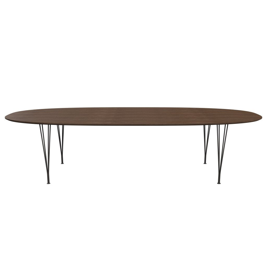 Fritz Hansen Superellipse spisebord varm grafit/valnødfiner med valnødbordskant, 300x130 cm