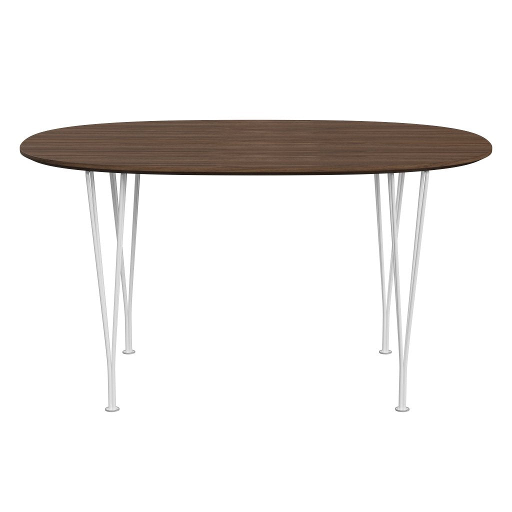 Fritz Hansen Superellipse spisebord hvit/valnøtt finér med valnøtt kantbord, 135x90 cm