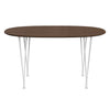Fritz Hansen Superellipse Tavolo da pranzo intallata bianca/noce con tavolo da bordo in noce, 135x90 cm