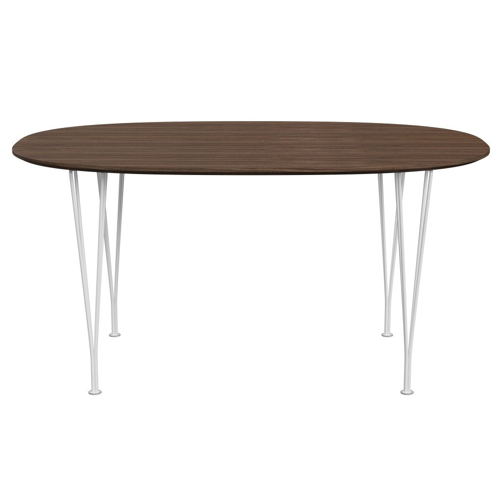 Fritz Hansen Superellipse Mesa de comedor blanca/nuez con borde de mesa de nogal, 150x100 cm