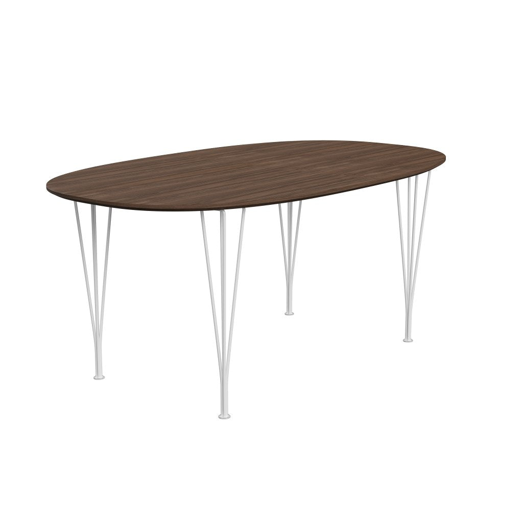 Fritz Hansen Superellipse Mesa de comedor blanca/nuez con borde de mesa de nogal, 170x100 cm