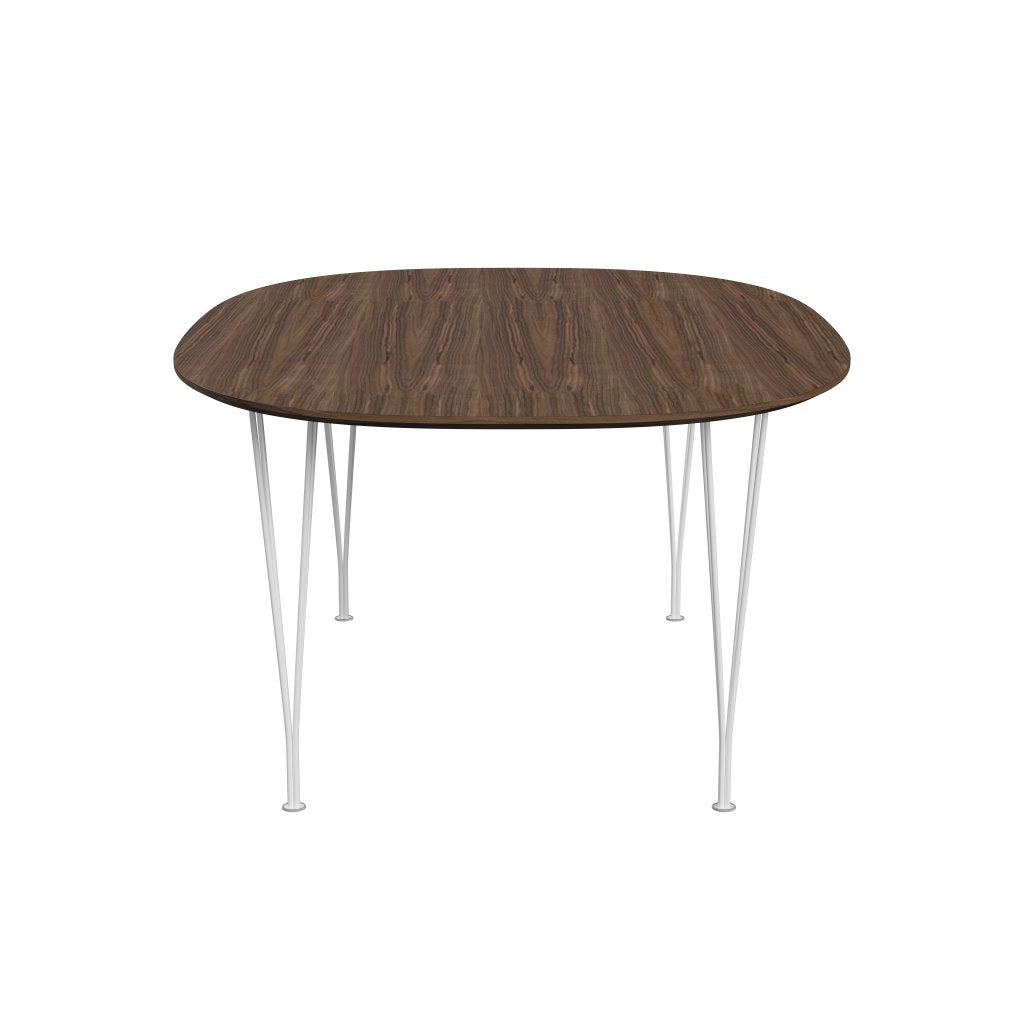 Fritz Hansen Superellipse Mesa de comedor blanca/nuez con borde de mesa de nogal, 180x120 cm