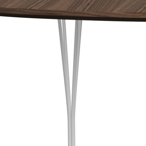 Fritz Hansen Superellipse Mesa de comedor blanca/nuez con borde de mesa de nogal, 180x120 cm